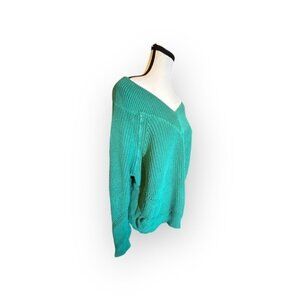 Womens 2 100 Cotton Kelly Green Knit V Neck Sweater 18 20 2L L